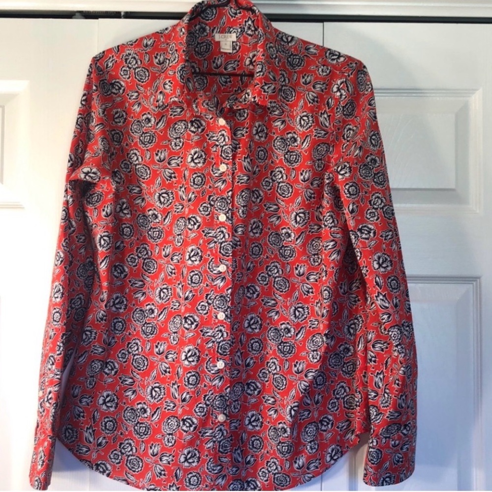 J. Crew Red and Blue Floral Shirt